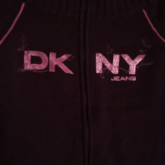 DKNY zip up sweater plum purple and pink letters - Picture 2 of 3